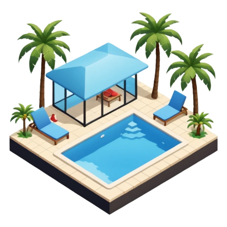 Spanish airbnb pool, palm trees isometric exterior sticker