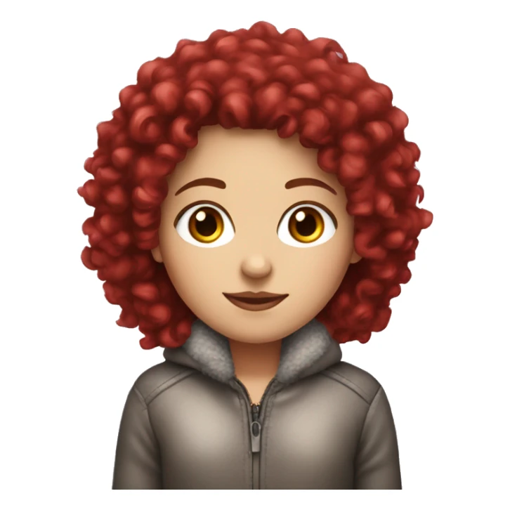 White Girl with deep red long curly hair wearing a fuzzy jacket sticker