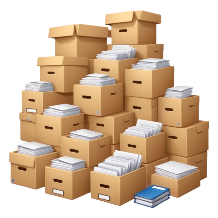 a huge boxes bursting with a lot of documents and papers sticker