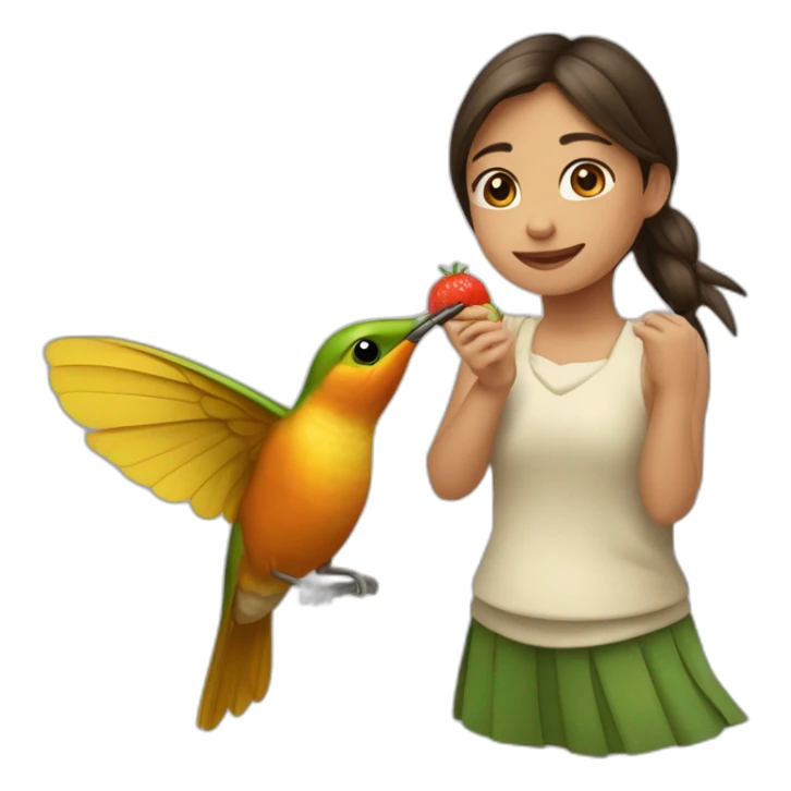 Niña sosteniendo entre sus brazos a un colibrí  sticker