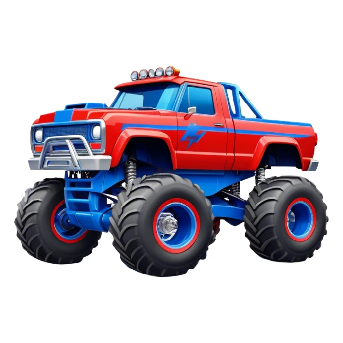 Avenger - Monster Jam (Model Year: 2021) (Iconic colour: Blue and red) - A dynamic monster truck with a split-color scheme: predominantly blue accented by bold red elements. Focus on strong, angular lines and vivid contrasting colors that evoke high energy and a futuristic, rebellious style. sticker