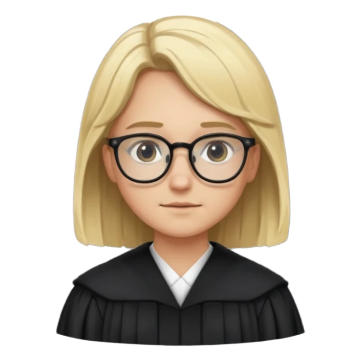 Young judge, blonde hair with glasses and robe sticker