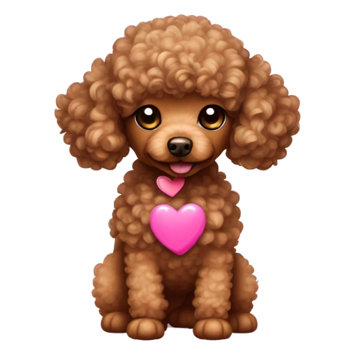 curly brown toy poodle dog with pink heart next to it sticker