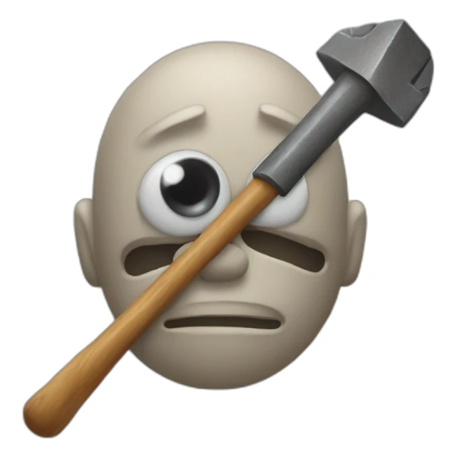 an emojie with fossil hammers for the eyes sticker