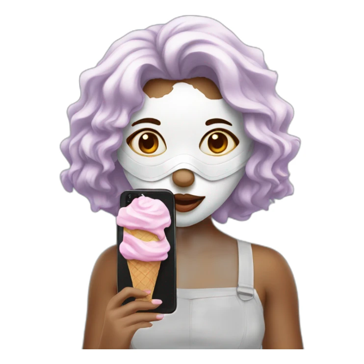 masked girl with phone selfie with ice-cream  sticker