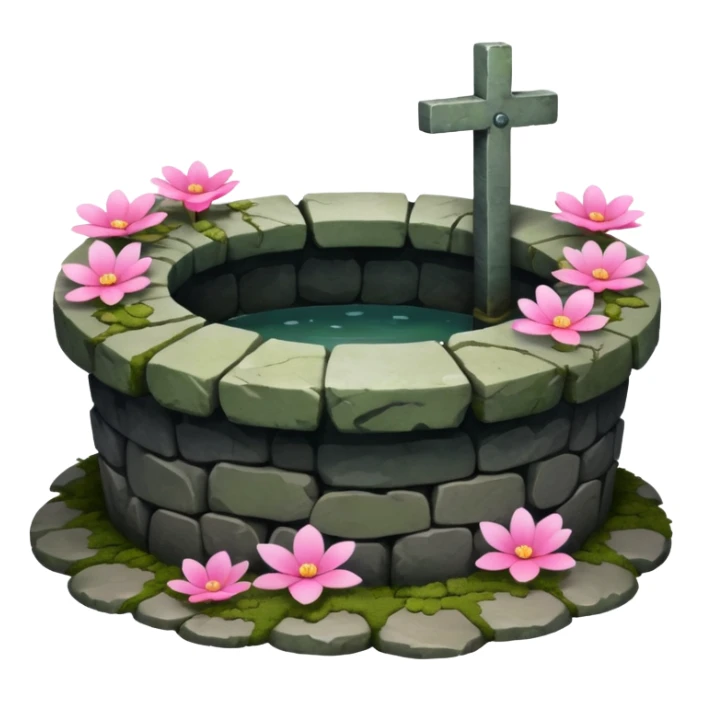stone well with pink flowers sticker