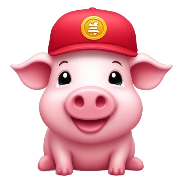 Un cerdito rosa con una gorra roja y feliz sticker