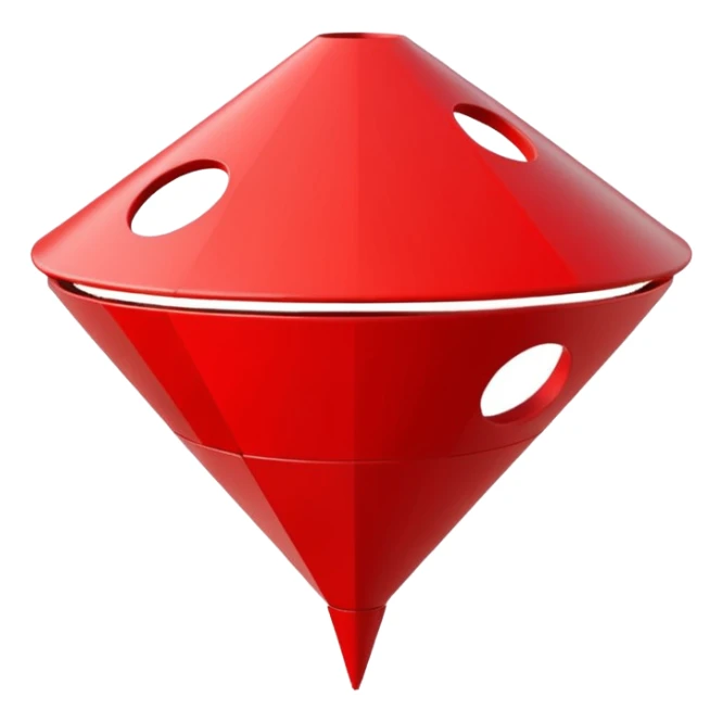 Abstract red funnel shape on white background with fragments or icons entering from the top and simplified content exiting below. No text. Minimal, clean design that represents AI-powered summarization sticker