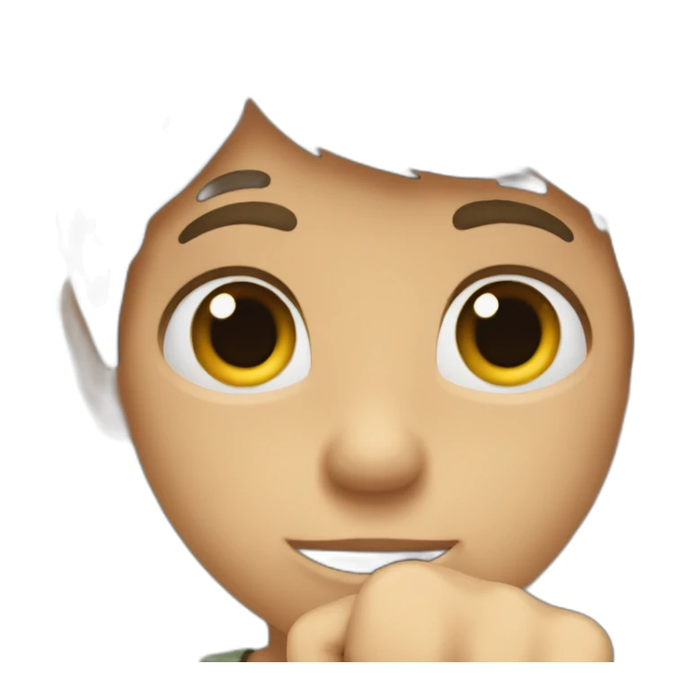 A boy keeping his fist pointed towards head just above the ears sticker