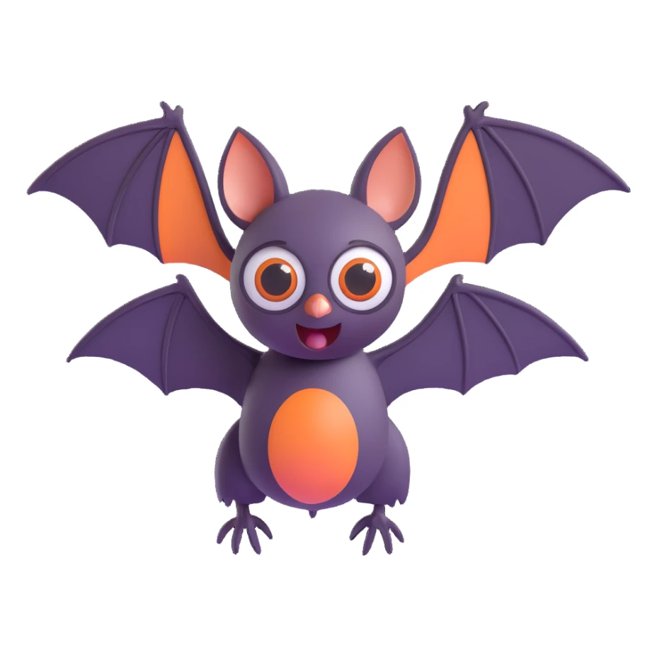 3D emoji style bat, flying at night, big eyes sticker