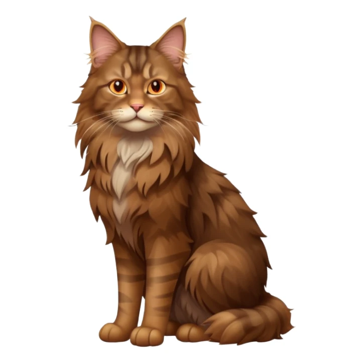 A high-resolution photo-realistic digital illustration of a brown maine coon cat, full body noble maine coon sticker