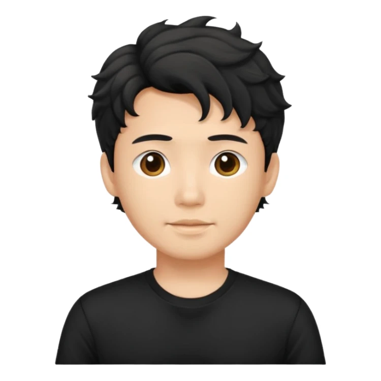 asian young man with wavy hair in black t-shirt sticker