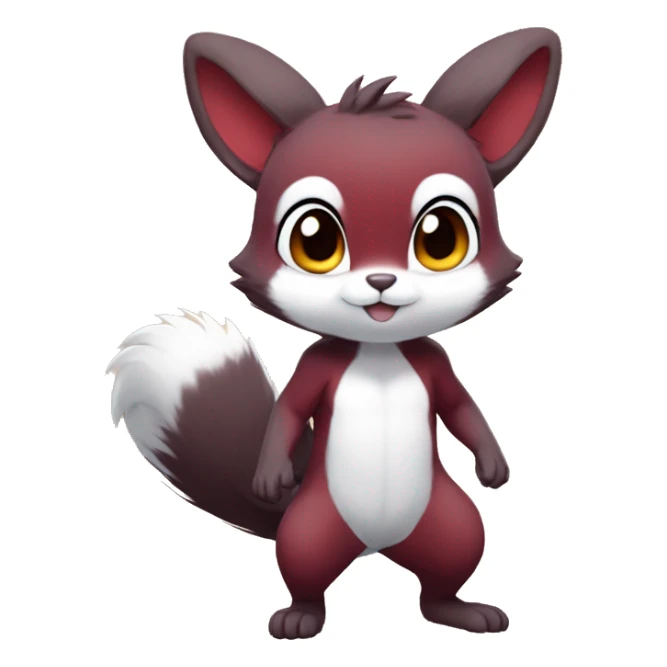 Cute, Chibi, Kemono-style, Anthro, Fur-Sona, Dark-Red, Squirrel-Rabbit-hybrid-Fakémon, full body sticker
