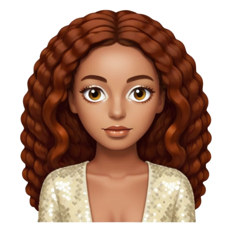 Solange with long dark auburn hair, ivory sequin outfit  sticker