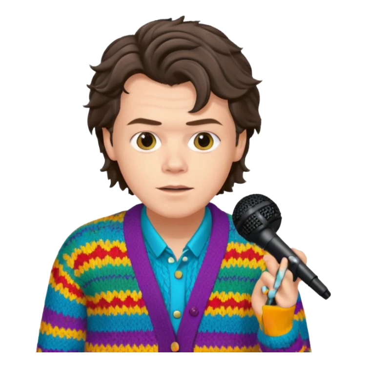 harry styles with a mic, he is wearing a colorful cardigan sticker