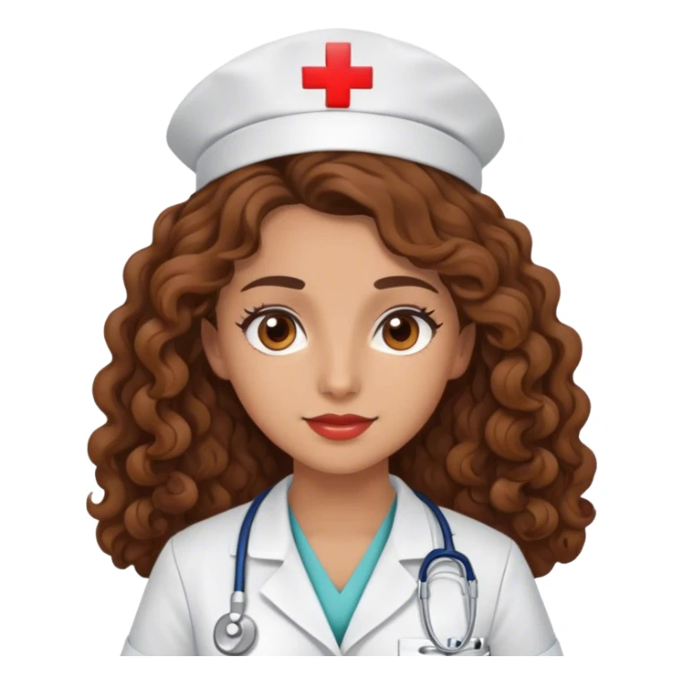 Nurse, brown long curly hair, brown eyes sticker