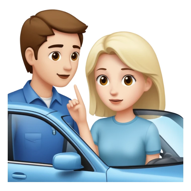 woman standing outside car talking to man inside car with window down sticker