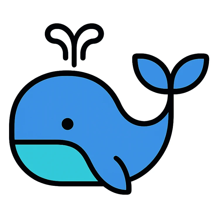 a clean and modern whale, color outline icon style sticker