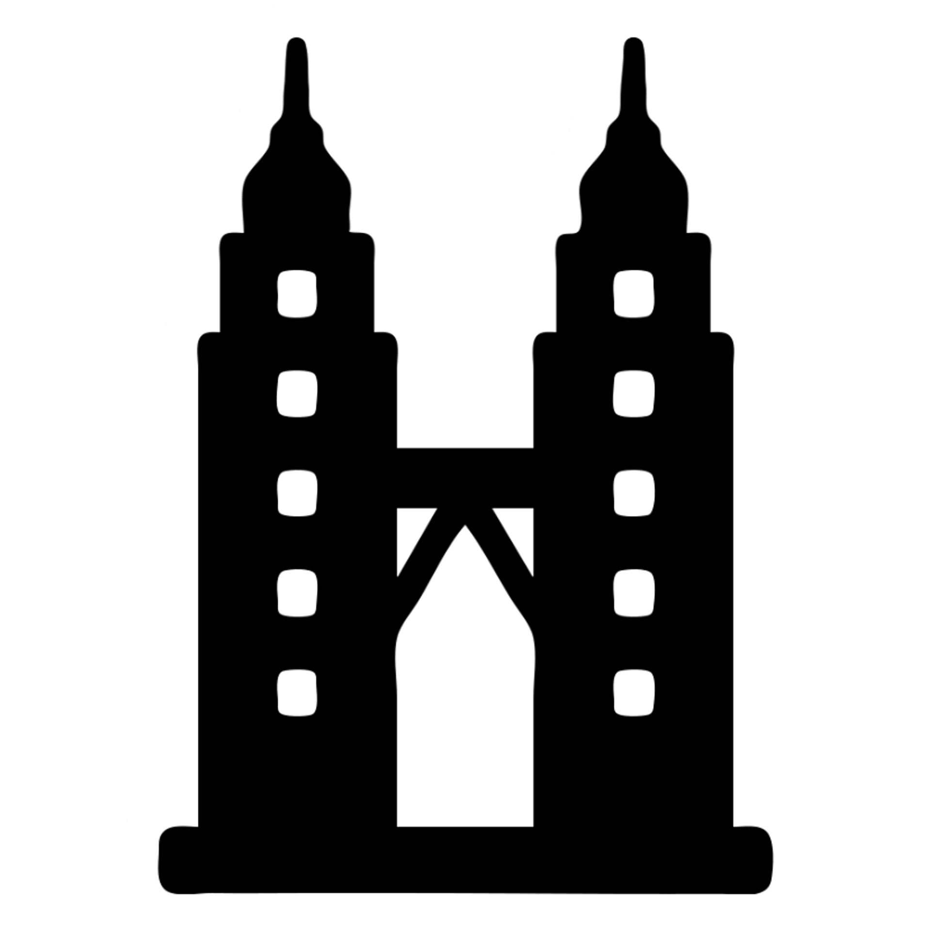 solid filled icon of the Petronas Towers, simple and bold, suitable for presentations sticker