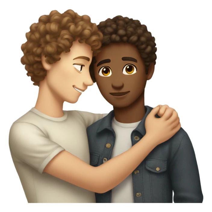 Brown hair curl cuddling brown haired boy light skin sticker