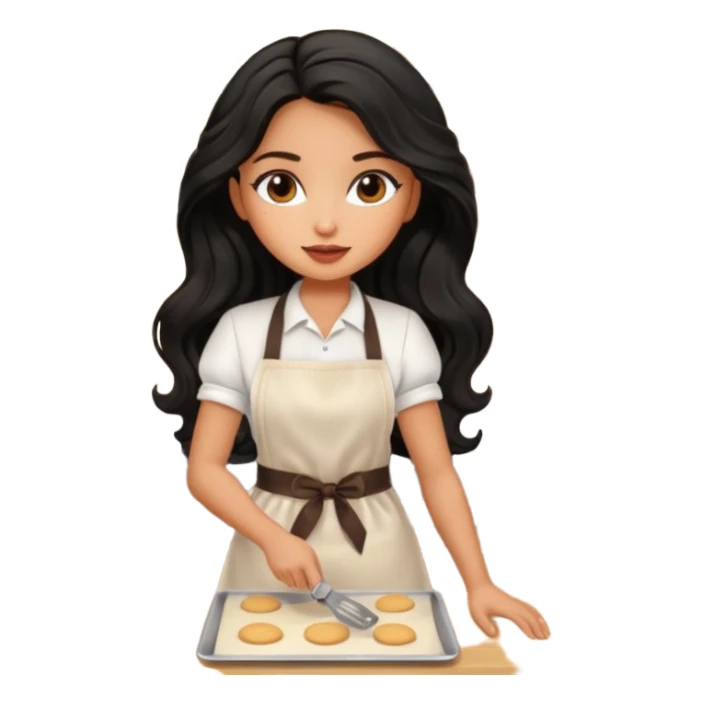 a pretty tan bratz girl with black wavy long hair baking at a restaurant sticker