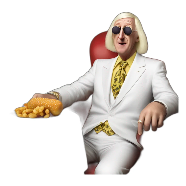 Sir Jimmy Savile is obese eating a saveloy wonderful sticker