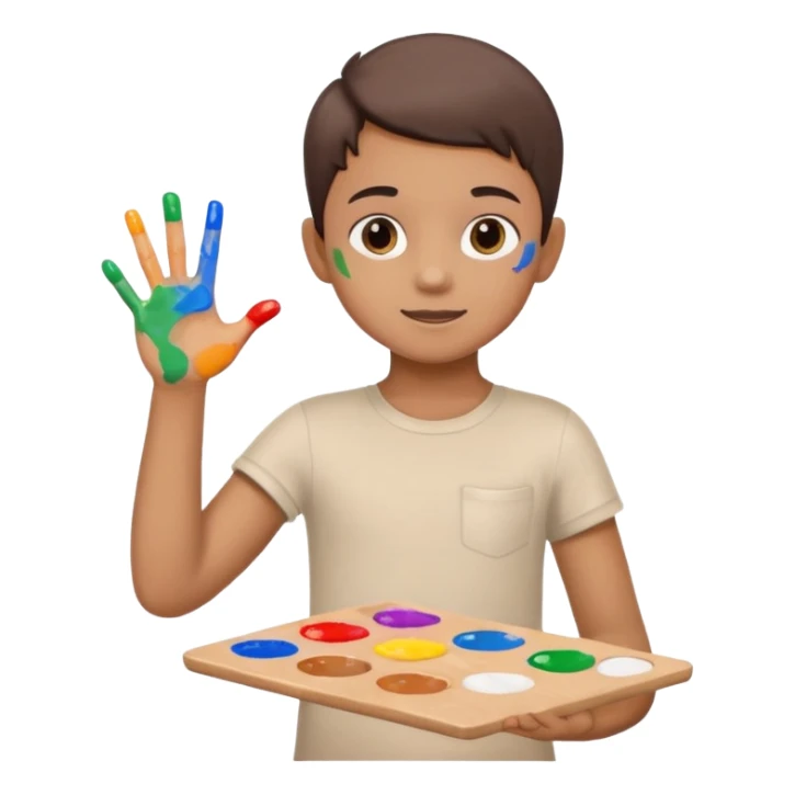 Kid with finger-painted hands and body, palette sticker