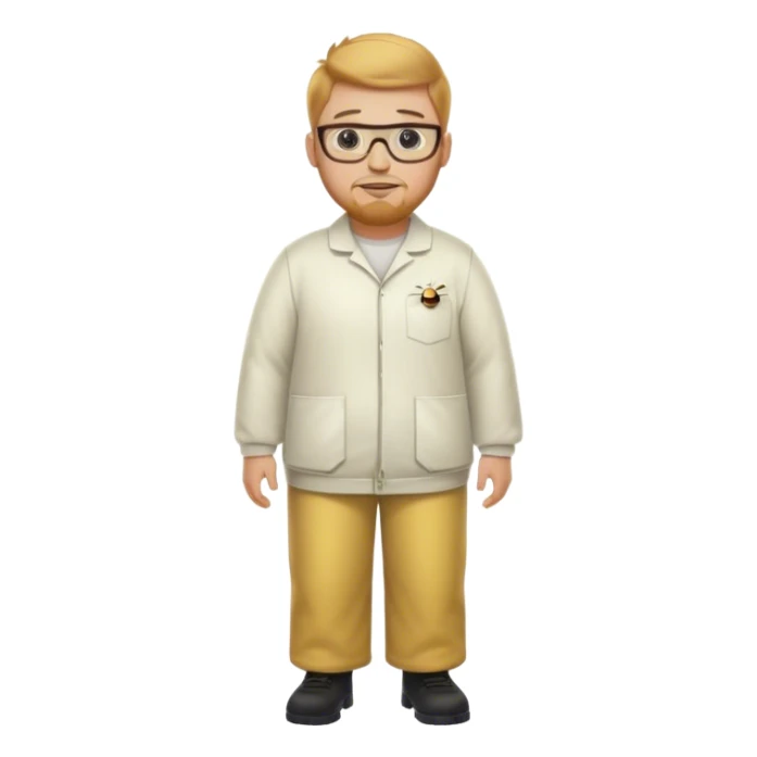 full body medium plus size male bee keeper with  short light strawberry blonde hair and goatee wearing glasses  sticker