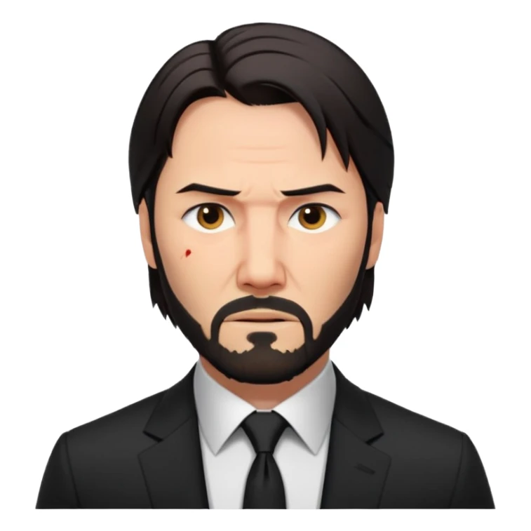 John Wick inspired character, black suit, intense expression, short dark hair, beard sticker