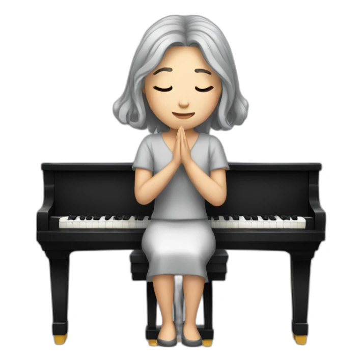 Chinese lady with gray hair praying piano sticker