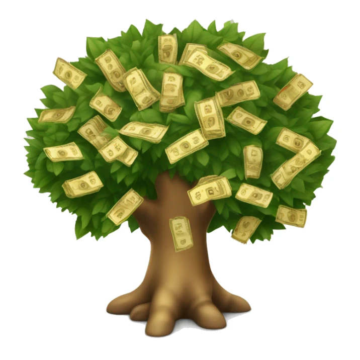 Arbre avec des billets de 100€ et des pièces en or au milieu des feuilles sticker