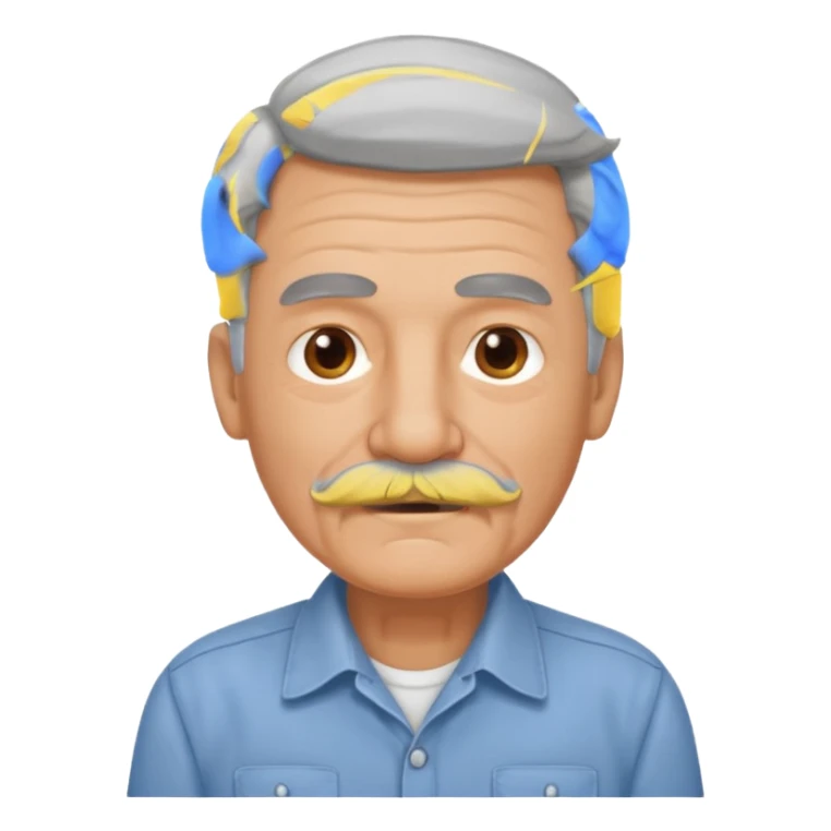 Old man with gray hair and mustache and working shirt sticker