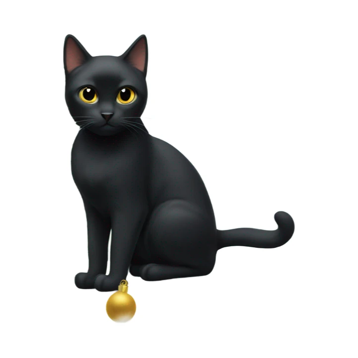 Black cat next to a white Christmas tree sticker