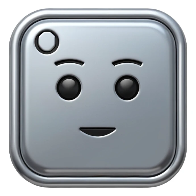 A futuristic microchip emoji made of polished silver chrome, minimal circuit details, smooth metallic surface, soft lighting, iOS emoji style, centered, clean white background sticker