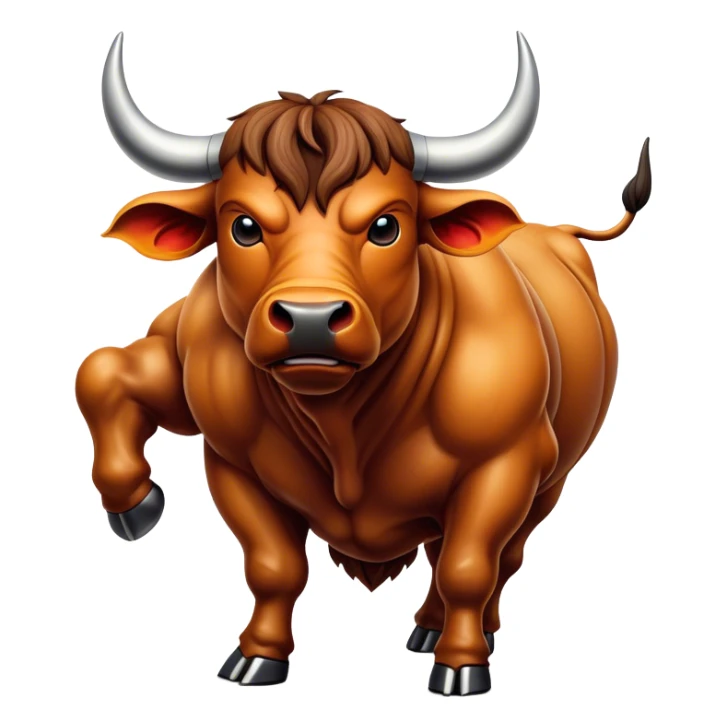 Cinematic Realistic depiction of a powerful Spanish charging bull, rendered with dynamic muscle definition and detailed, textured hide, set against a dramatic backdrop with intense, action-packed lighting sticker