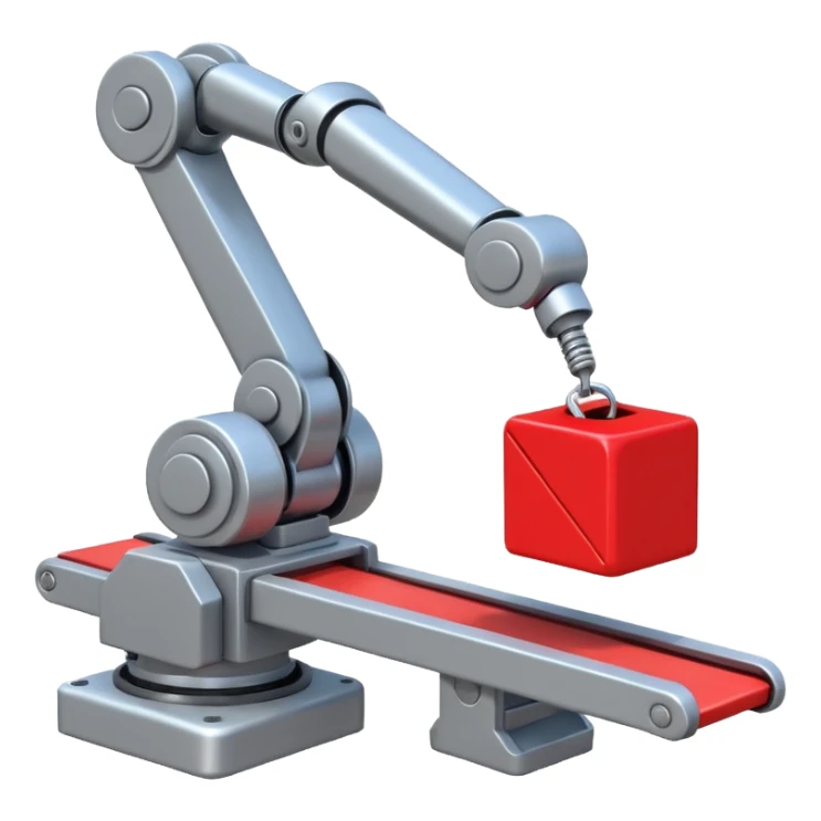 robot arm which is picking block on conveyor belt sticker