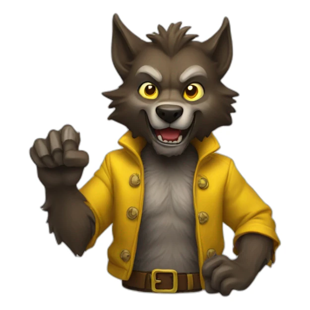 werewolf with yellow pelt, making a hang loose sticker