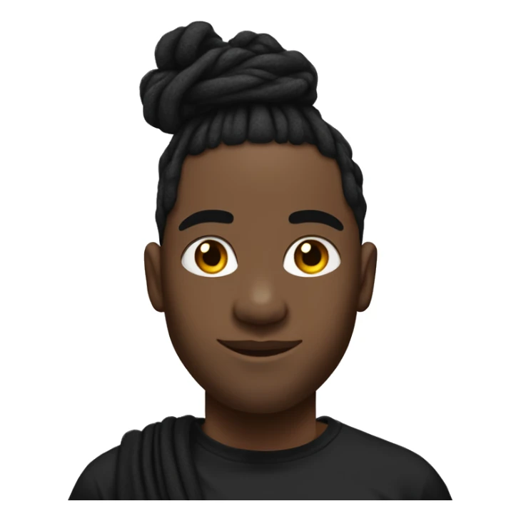 Black man with a dreadlock bun with a under cut with a white and black bandana on his head with black t shirt with no beard sticker