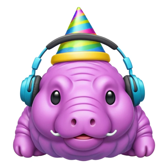 microscopic tardigrade wearing headphones and a party hat sticker