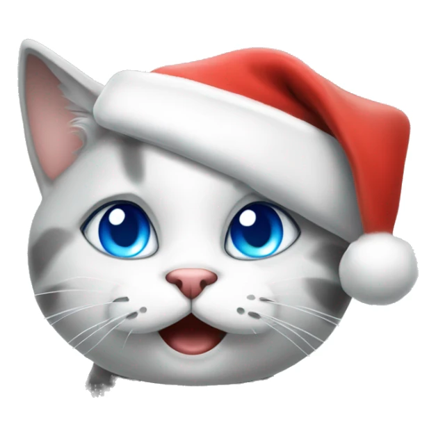 White and grey Cat with blue eyes wearing Santa hat making kissy face sticker