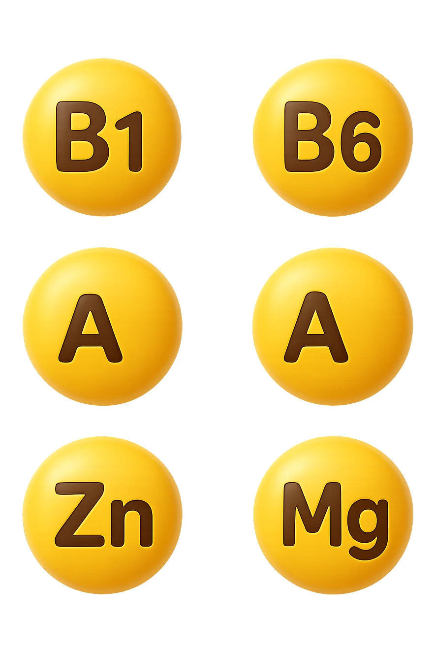 emoji stile iphone in 3d di vitamine del gruppo B, vitamina A, zinco, magnesio, iperrealistico 4k sticker