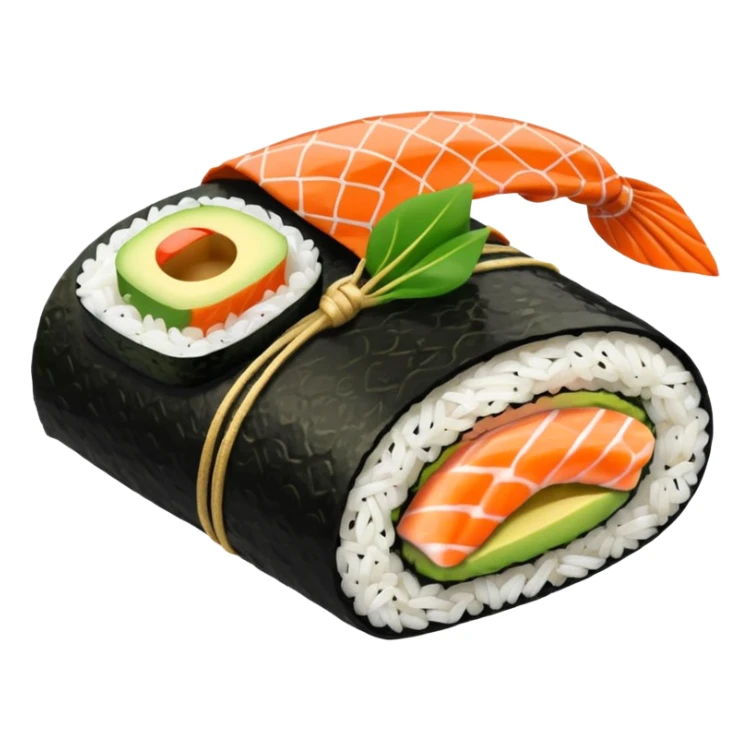 A sushi roll laying in bed with a blanket on sticker