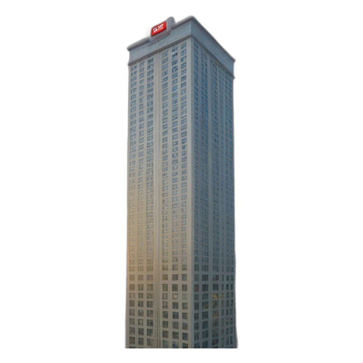 skyscraper with a "for sale" sign sticker