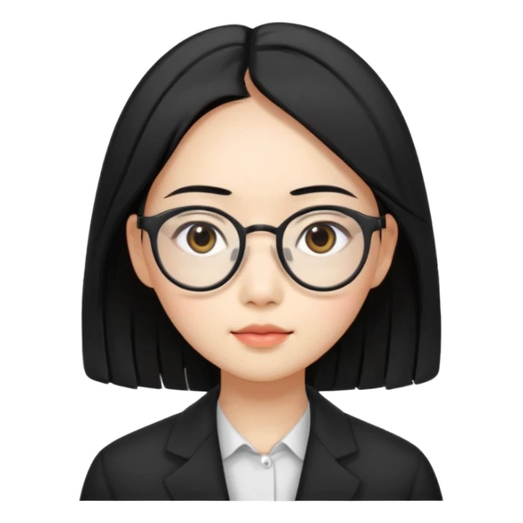 asian female teaching, with double eyelids, wearing spectacles with black shoulder length hair sticker