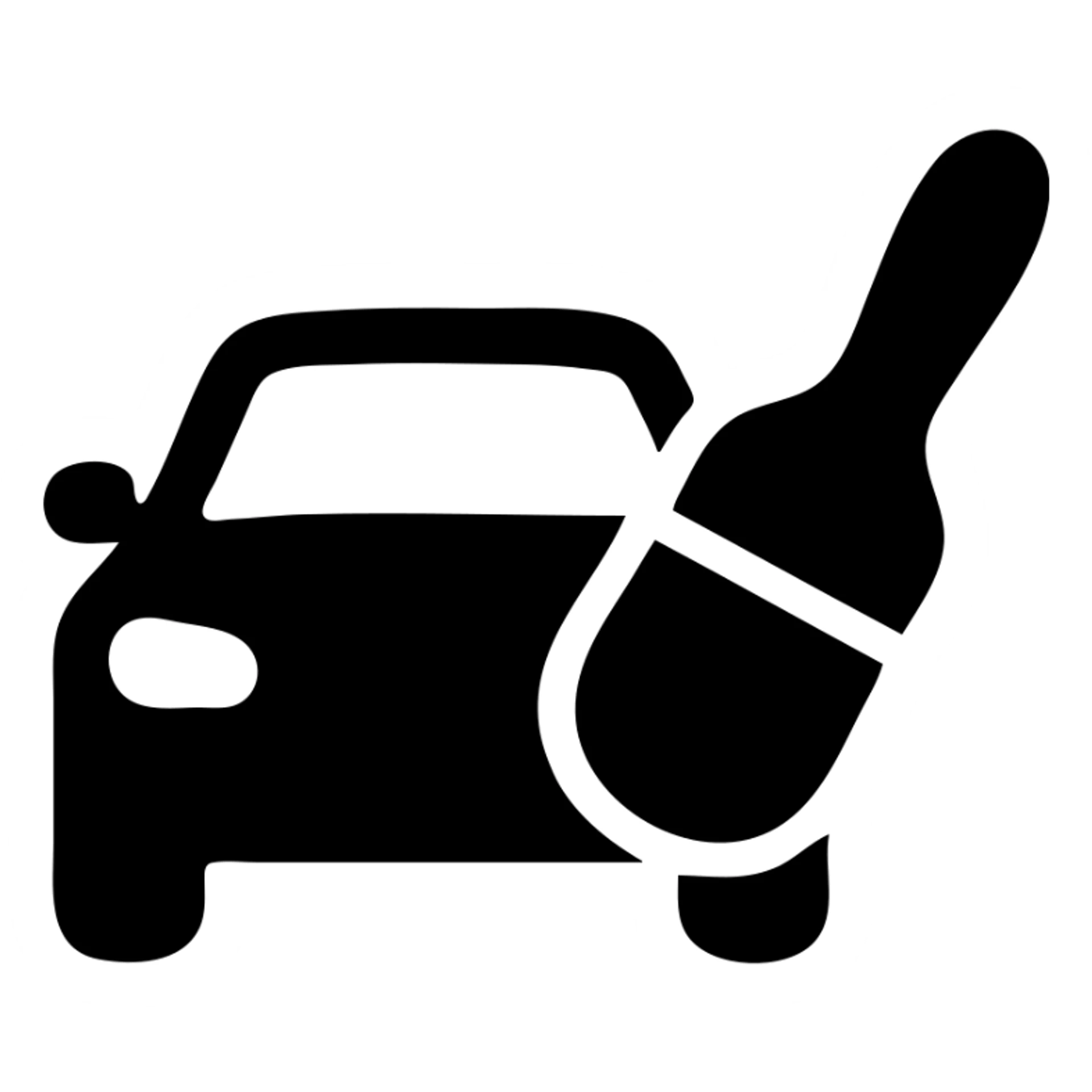 solid filled icon of a car with a paintbrush, representing Paint Repair sticker
