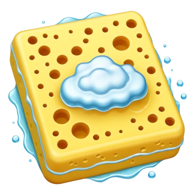 foam sponge object icon, soft sponge with soap foam, glossy wet look, 3D cartoon, mobile game icon style, centered, clean background, no text, no watermark

 sticker