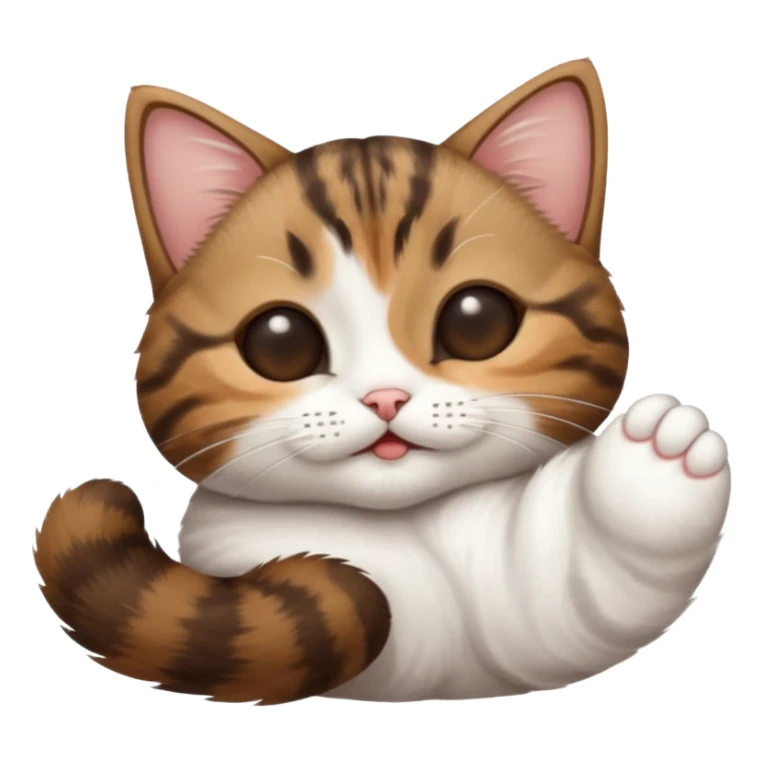 dark brown tabby and white small cat in funny positions upside down with eyes closed sticker