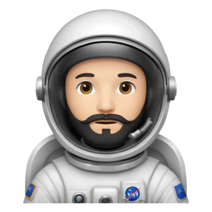astronaut, white suit and helmet ,with black beard sticker