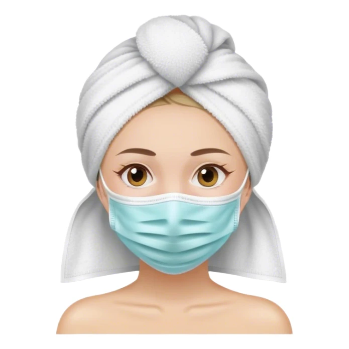 a girl with face mask and a towel in her head  sticker