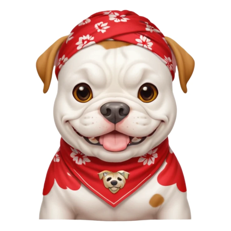 uga white bulldog emoji wearing red bandana smiling sticker